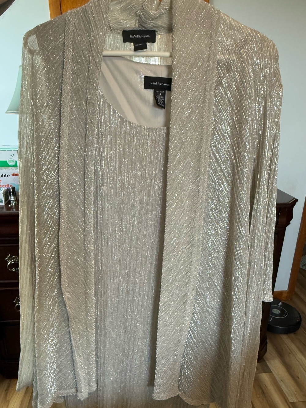 R&M Richards Silver Shimmer dress with cover Set